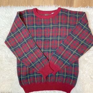 Reed Hunter Hunter Red and Blue Checkered Crewneck Christmas Holiday Sweater